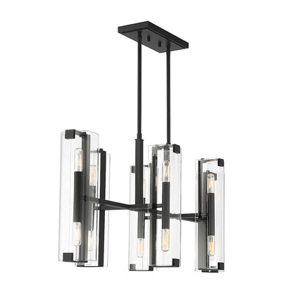 12 Light Linear Chandelier, Matte Black