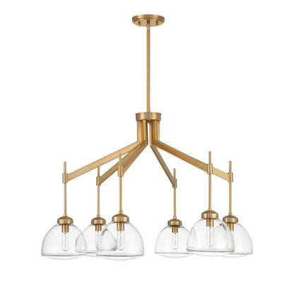 6 Light Chandelier, Warm Brass