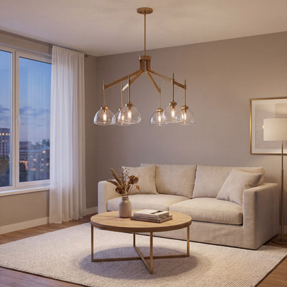6 Light Chandelier, Warm Brass