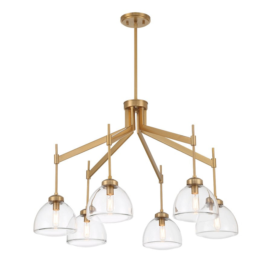 6 Light Chandelier, Warm Brass