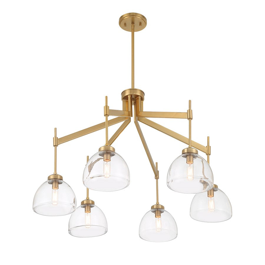 6 Light Chandelier, Warm Brass