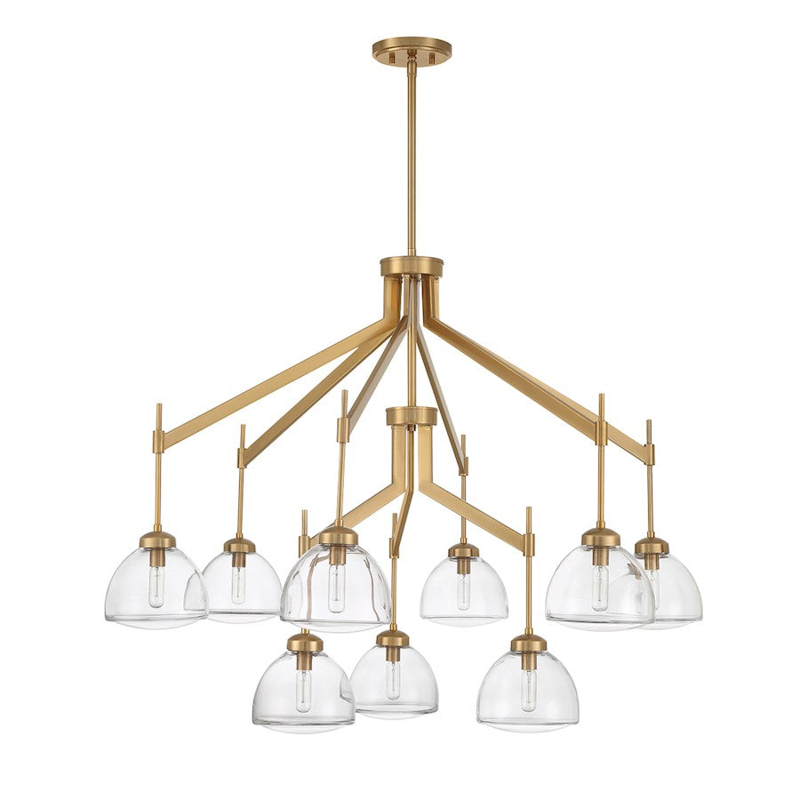 9 Light Chandelier, Warm Brass