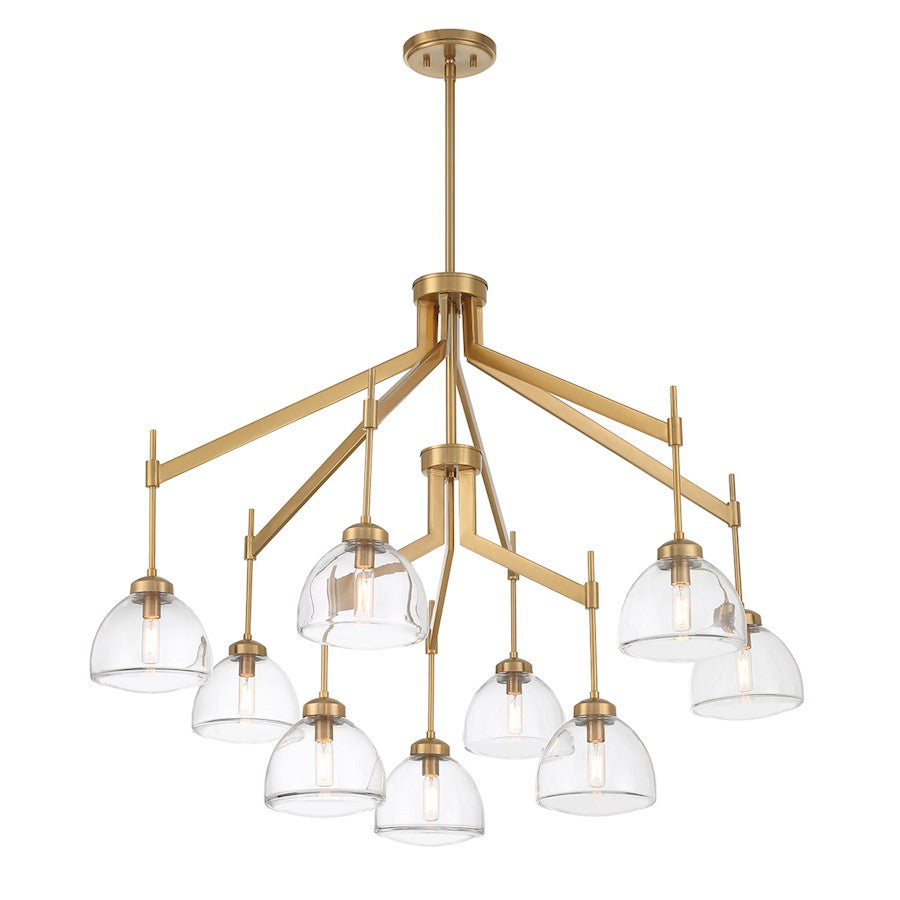 9 Light Chandelier, Warm Brass