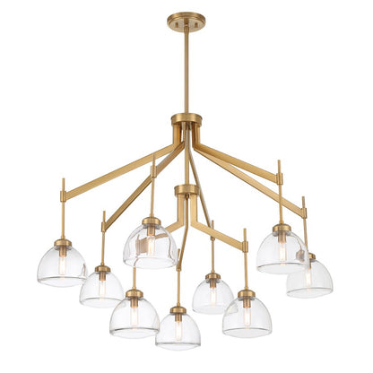 9 Light Chandelier, Warm Brass
