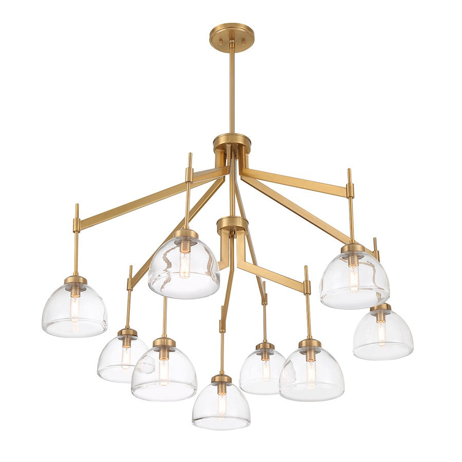 9 Light Chandelier, Warm Brass