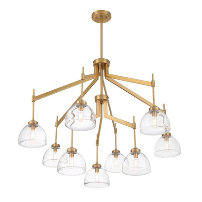 9 Light Chandelier, Warm Brass