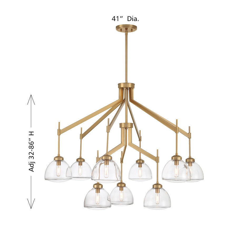 9 Light Chandelier, Warm Brass