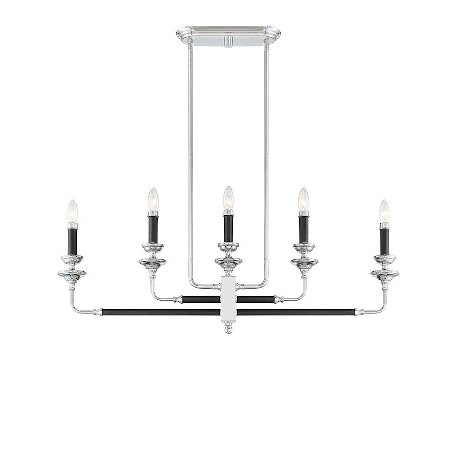 5 Light Linear Chandelier, Black & Chrome