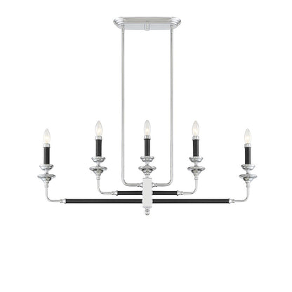 5 Light Linear Chandelier, Black & Chrome