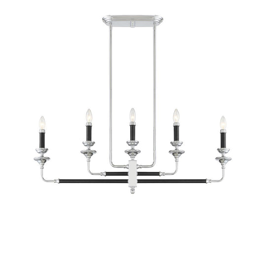 5 Light Linear Chandelier, Black & Chrome