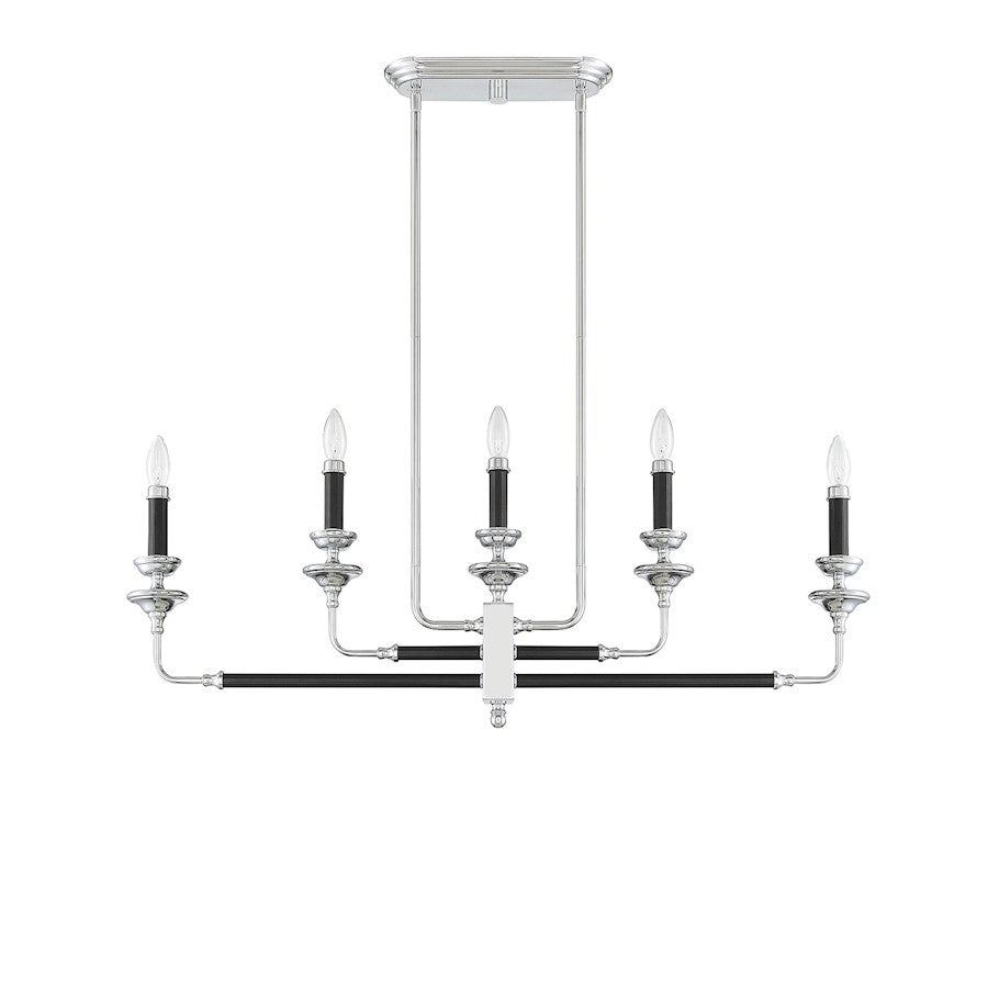 5 Light Linear Chandelier, Black & Chrome