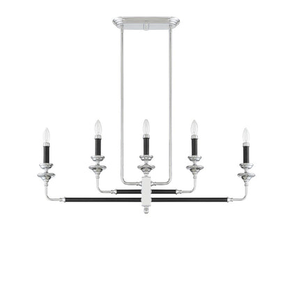 5 Light Linear Chandelier, Black & Chrome