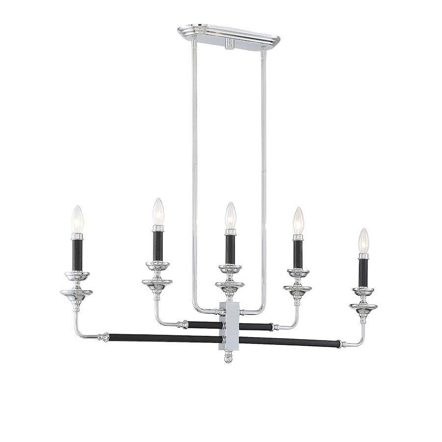 5 Light Linear Chandelier, Black & Chrome