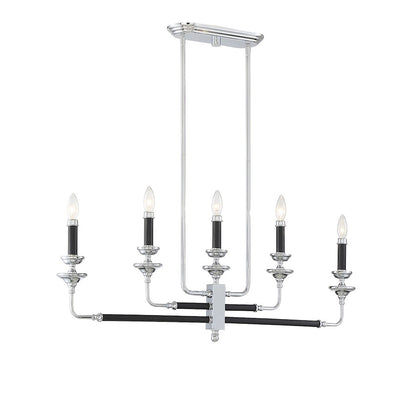 5 Light Linear Chandelier, Black & Chrome