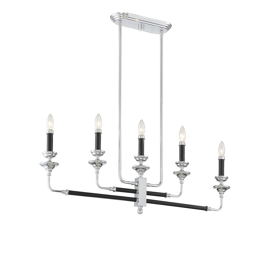 5 Light Linear Chandelier, Black & Chrome