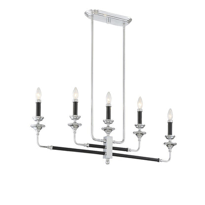 5 Light Linear Chandelier, Black & Chrome