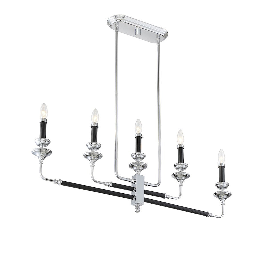 5 Light Linear Chandelier, Black & Chrome