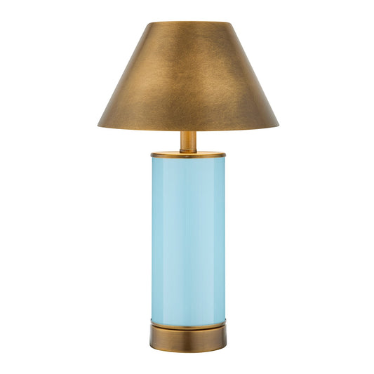 Savoy House Molly 1-Light Rechargeable Table Lamp | Light Blue Metal and Brass Shade | Bedside & Patio Portable Light | 240 Lumens | Model 11-CD04RC-LBL