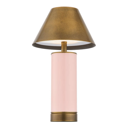 Savoy House Molly 7in 1-Light Rechargeable Table Lamp | Classic Pink Metal and Brass Shade | Bedside & Bookshelf Accent | 240 Lumens | Model 11-CD04RC-PK