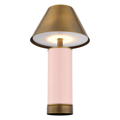 Savoy House Molly 7in 1-Light Rechargeable Table Lamp | Classic Pink Metal and Brass Shade | Bedside & Bookshelf Accent | 240 Lumens | Model 11-CD04RC-PK