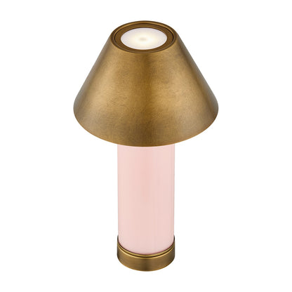 Savoy House Molly 7in 1-Light Rechargeable Table Lamp | Classic Pink Metal and Brass Shade | Bedside & Bookshelf Accent | 240 Lumens | Model 11-CD04RC-PK