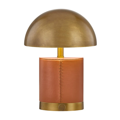 Savoy House Conrad 7in 1-Light Rechargeable Table Lamp | Modern Brass Metal and Leather | Bookshelf & Bedside Accent | 240 Lumens | Model 11-CD22RC