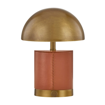 Savoy House Conrad 7in 1-Light Rechargeable Table Lamp | Modern Brass Metal and Leather | Bookshelf & Bedside Accent | 240 Lumens | Model 11-CD22RC