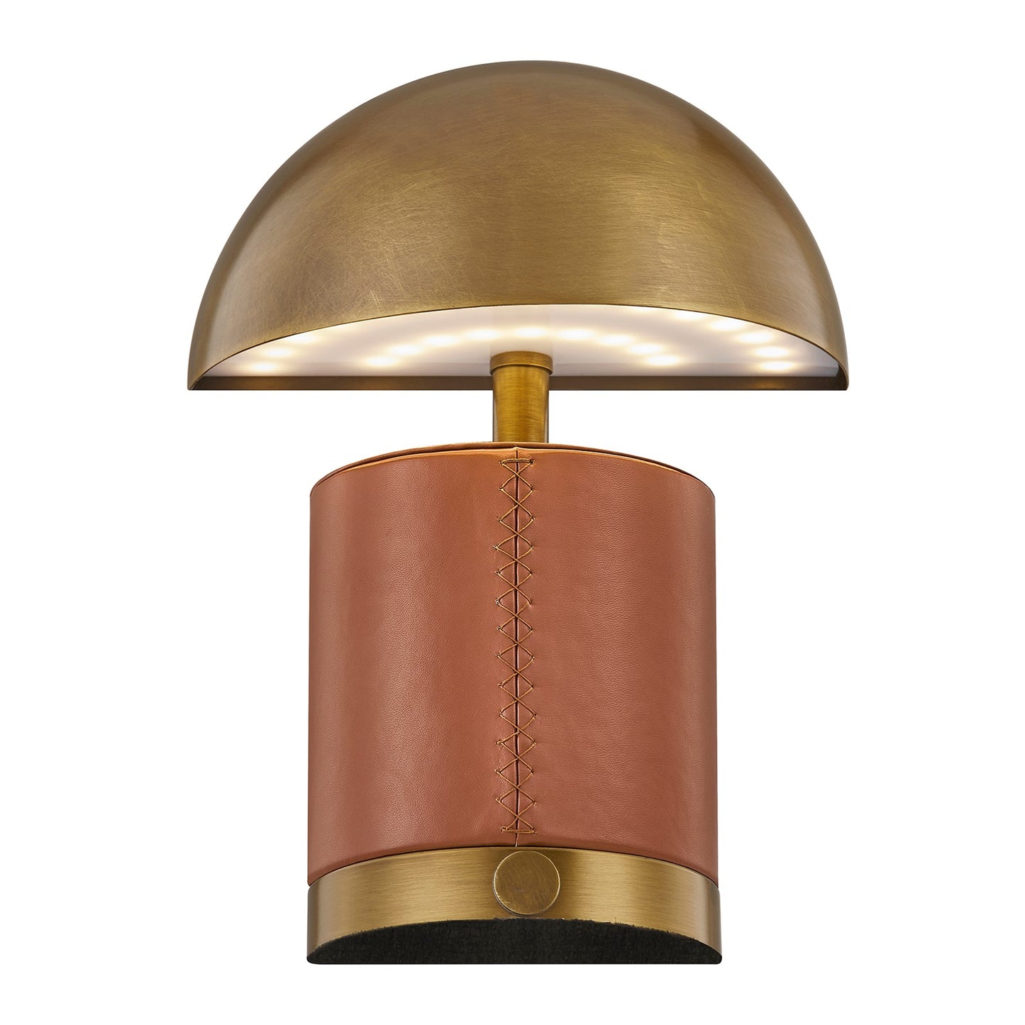 Savoy House Conrad 7in 1-Light Rechargeable Table Lamp | Modern Brass Metal and Leather | Bookshelf & Bedside Accent | 240 Lumens | Model 11-CD22RC