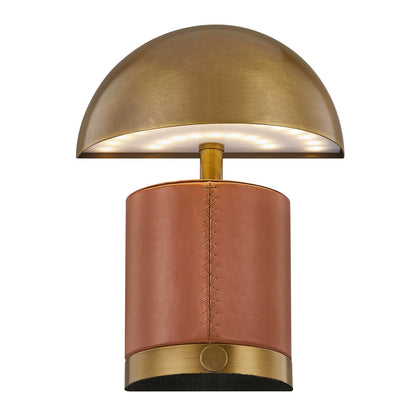 Savoy House Conrad 7in 1-Light Rechargeable Table Lamp | Modern Brass Metal and Leather | Bookshelf & Bedside Accent | 240 Lumens | Model 11-CD22RC