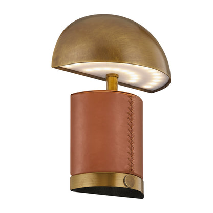 Savoy House Conrad 7in 1-Light Rechargeable Table Lamp | Modern Brass Metal and Leather | Bookshelf & Bedside Accent | 240 Lumens | Model 11-CD22RC