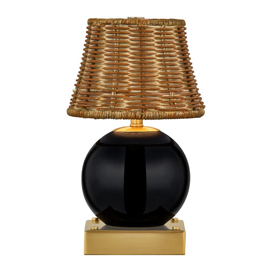 Savoy House Sally 5.5in 1-Light Rechargeable Table Lamp | Coastal Black Wicker and Ceramic | Bedside & Patio Accent | 240 Lumens | Model 11-CD23RC-BK