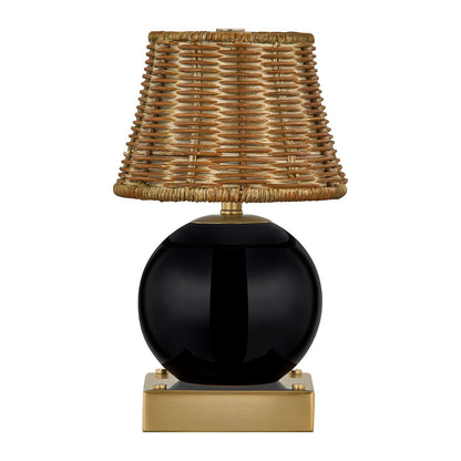 Savoy House Sally 5.5in 1-Light Rechargeable Table Lamp | Coastal Black Wicker and Ceramic | Bedside & Patio Accent | 240 Lumens | Model 11-CD23RC-BK