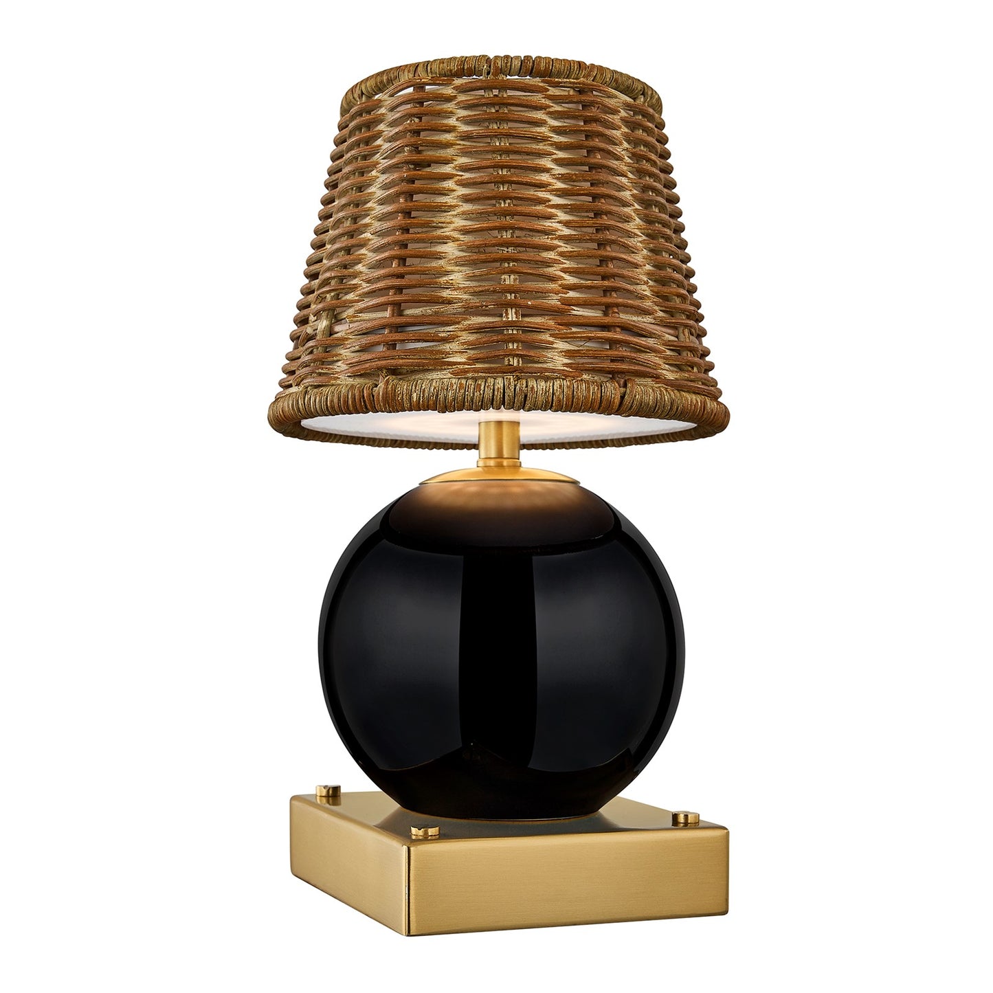 Savoy House Sally 5.5in 1-Light Rechargeable Table Lamp | Coastal Black Wicker and Ceramic | Bedside & Patio Accent | 240 Lumens | Model 11-CD23RC-BK