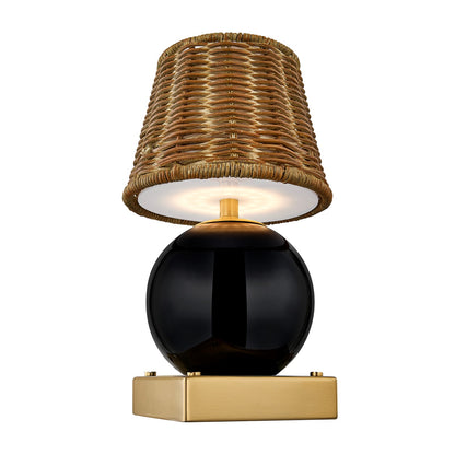 Savoy House Sally 5.5in 1-Light Rechargeable Table Lamp | Coastal Black Wicker and Ceramic | Bedside & Patio Accent | 240 Lumens | Model 11-CD23RC-BK