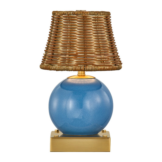 Savoy House Sally 5.5in 1-Light Rechargeable Table Lamp | Coastal Blue Wicker and Ceramic | Bedside & Patio Accent | 240 Lumens | Model 11-CD23RC-BL