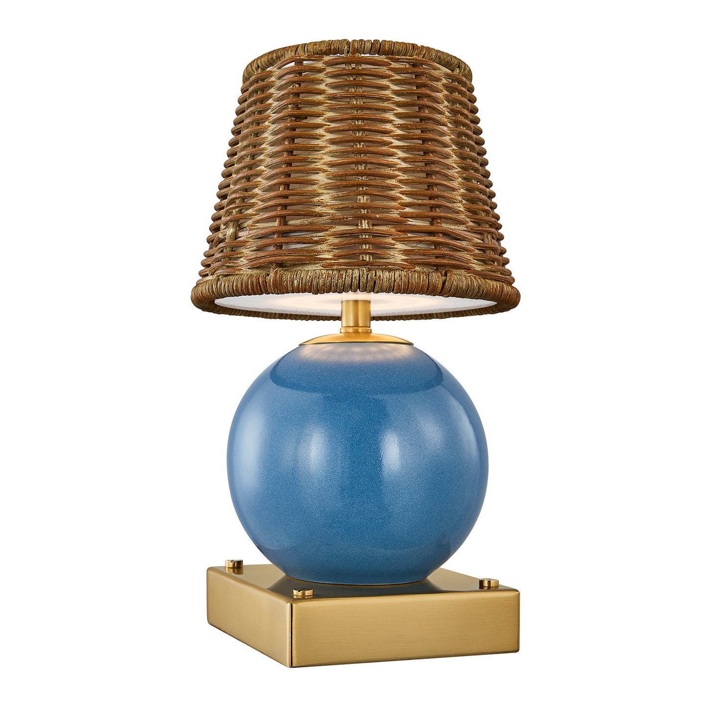 Savoy House Sally 5.5in 1-Light Rechargeable Table Lamp | Coastal Blue Wicker and Ceramic | Bedside & Patio Accent | 240 Lumens | Model 11-CD23RC-BL