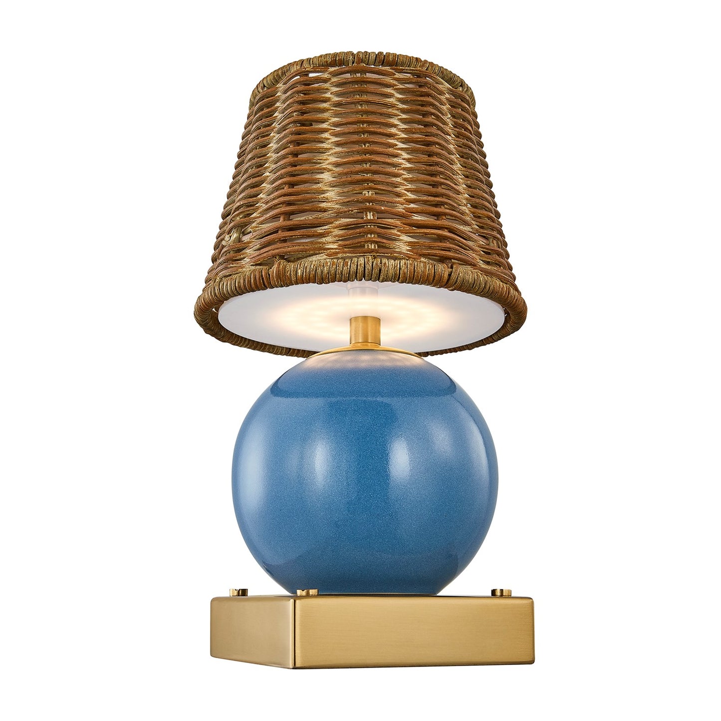 Savoy House Sally 5.5in 1-Light Rechargeable Table Lamp | Coastal Blue Wicker and Ceramic | Bedside & Patio Accent | 240 Lumens | Model 11-CD23RC-BL