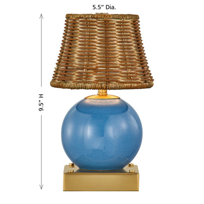 Savoy House Sally 5.5in 1-Light Rechargeable Table Lamp | Coastal Blue Wicker and Ceramic | Bedside & Patio Accent | 240 Lumens | Model 11-CD23RC-BL