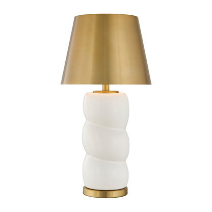Savoy House Shelly 1-Light Rechargeable Table Lamp | Soft Modern White Ceramic and Brass Metal | Bedroom & Patio Accent | 240 Lumens | Model 11-CD24RC