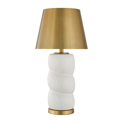 Savoy House Shelly 1-Light Rechargeable Table Lamp | Soft Modern White Ceramic and Brass Metal | Bedroom & Patio Accent | 240 Lumens | Model 11-CD24RC