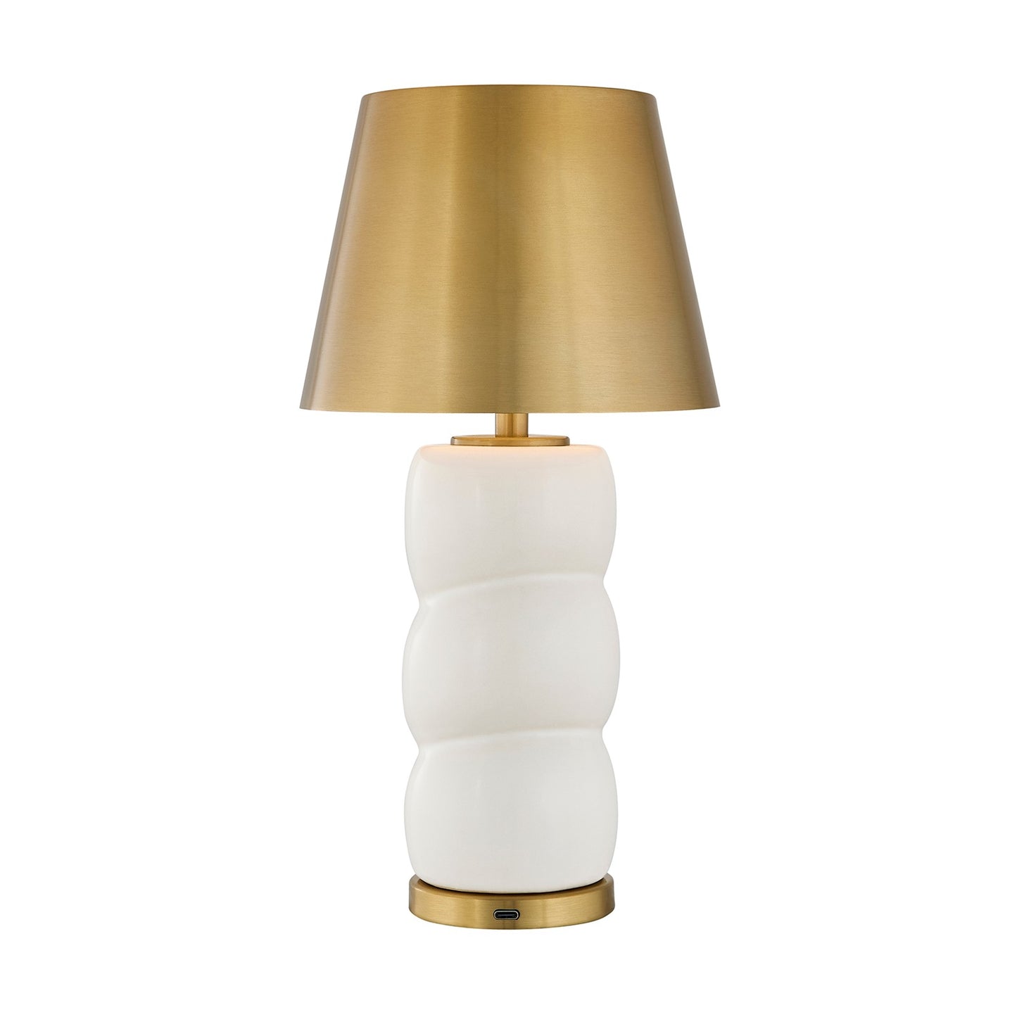 Savoy House Shelly 1-Light Rechargeable Table Lamp | Soft Modern White Ceramic and Brass Metal | Bedroom & Patio Accent | 240 Lumens | Model 11-CD24RC