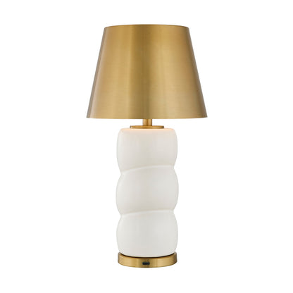 Savoy House Shelly 1-Light Rechargeable Table Lamp | Soft Modern White Ceramic and Brass Metal | Bedroom & Patio Accent | 240 Lumens | Model 11-CD24RC