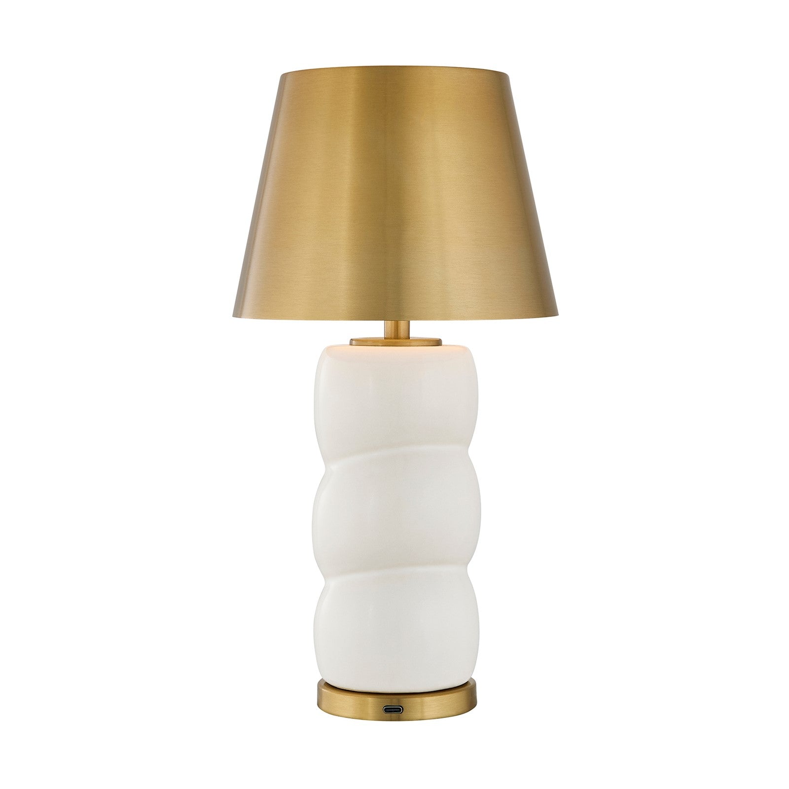 Savoy House Shelly 1-Light Rechargeable Table Lamp | Soft Modern White Ceramic and Brass Metal | Bedroom & Patio Accent | 240 Lumens | Model 11-CD24RC
