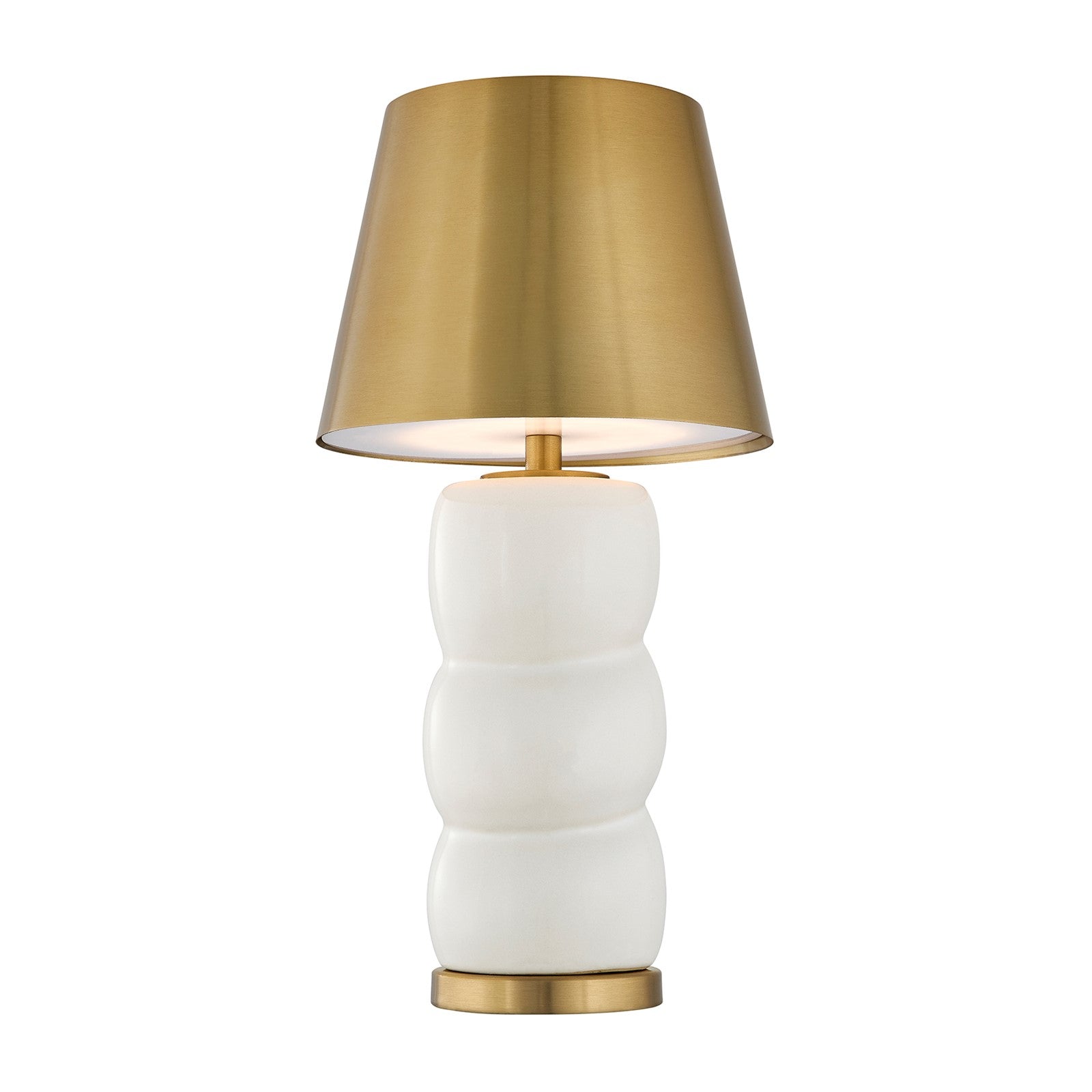 Savoy House Shelly 1-Light Rechargeable Table Lamp | Soft Modern White Ceramic and Brass Metal | Bedroom & Patio Accent | 240 Lumens | Model 11-CD24RC