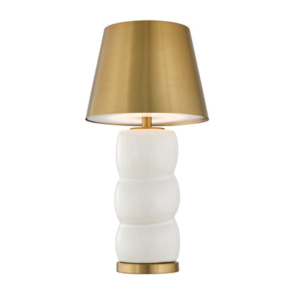 Savoy House Shelly 1-Light Rechargeable Table Lamp | Soft Modern White Ceramic and Brass Metal | Bedroom & Patio Accent | 240 Lumens | Model 11-CD24RC