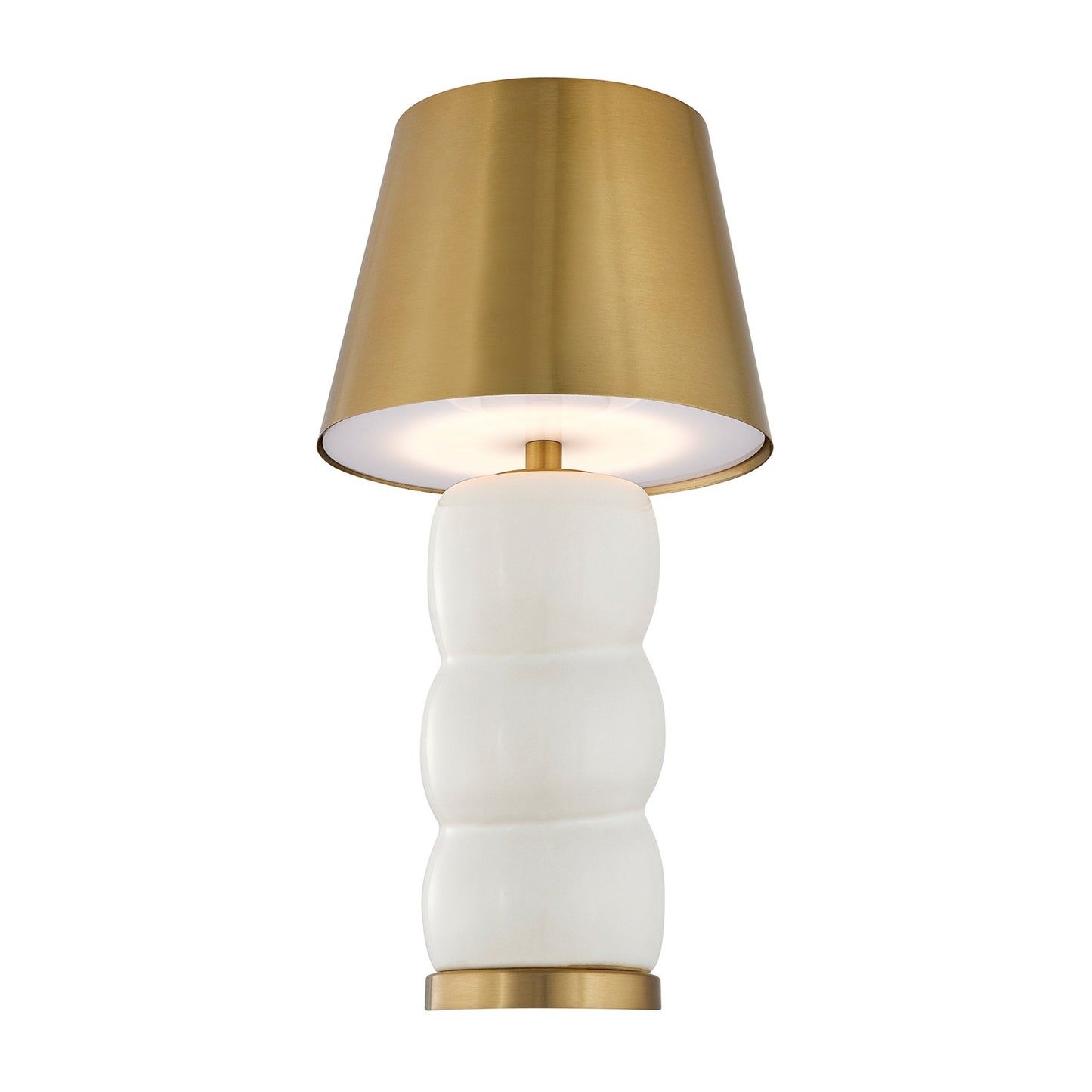 Savoy House Shelly 1-Light Rechargeable Table Lamp | Soft Modern White Ceramic and Brass Metal | Bedroom & Patio Accent | 240 Lumens | Model 11-CD24RC