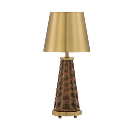 Savoy House Hazel 1-Light Rechargeable Table Lamp | Coastal Brass Metal and Wicker Rattan | Bedroom & Patio Accent | 240 Lumens, 3000K | Model 11-CD25RC