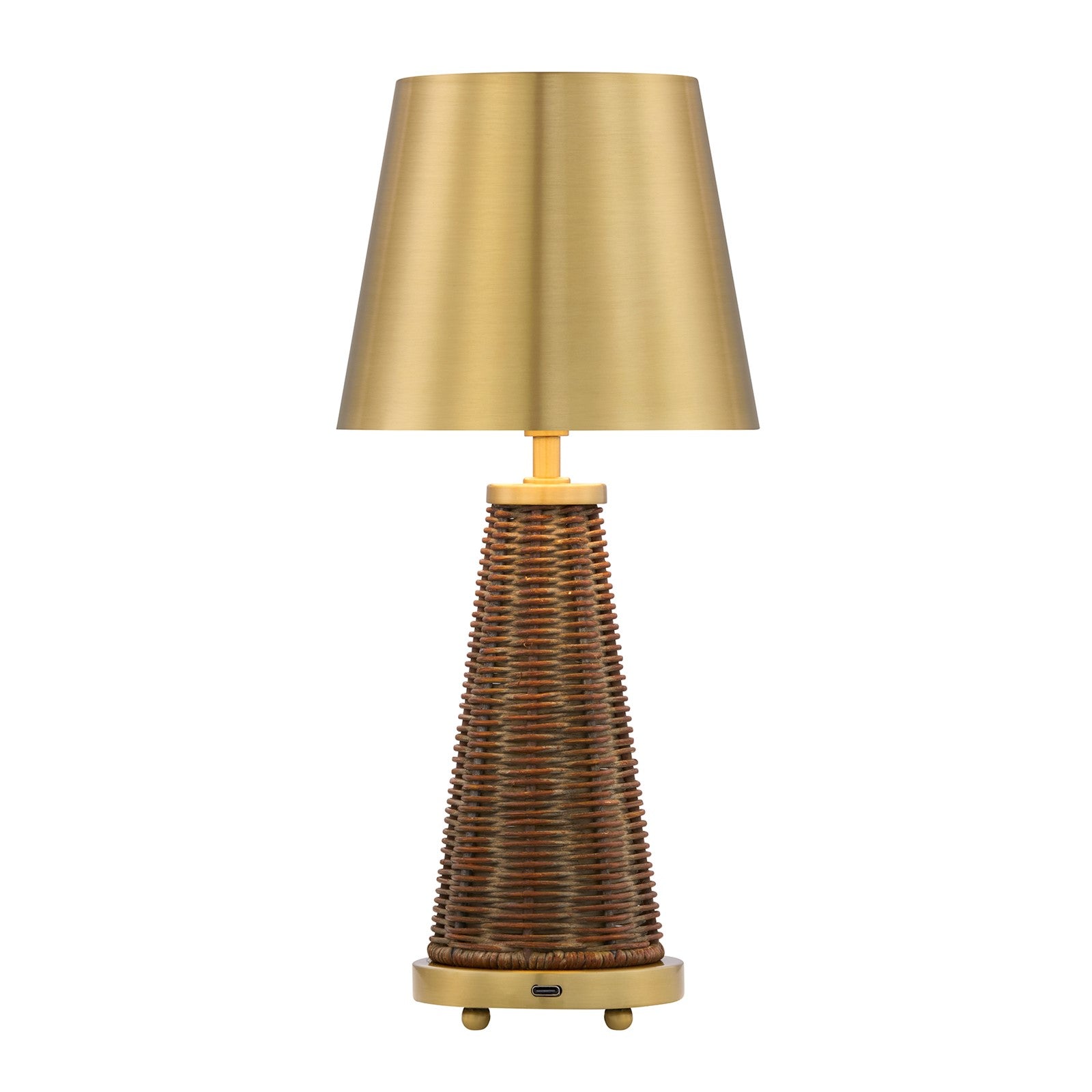 Savoy House Hazel 1-Light Rechargeable Table Lamp | Coastal Brass Metal and Wicker Rattan | Bedroom & Patio Accent | 240 Lumens, 3000K | Model 11-CD25RC