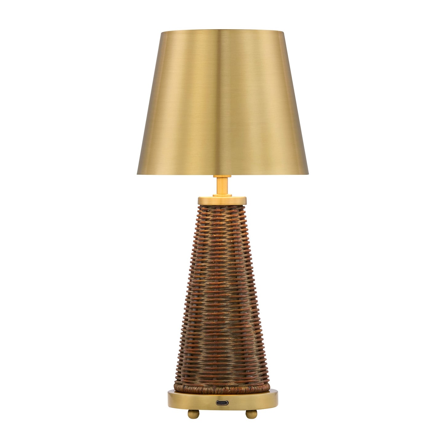 Savoy House Hazel 1-Light Rechargeable Table Lamp | Coastal Brass Metal and Wicker Rattan | Bedroom & Patio Accent | 240 Lumens, 3000K | Model 11-CD25RC