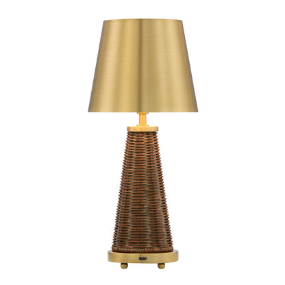 Savoy House Hazel 1-Light Rechargeable Table Lamp | Coastal Brass Metal and Wicker Rattan | Bedroom & Patio Accent | 240 Lumens, 3000K | Model 11-CD25RC